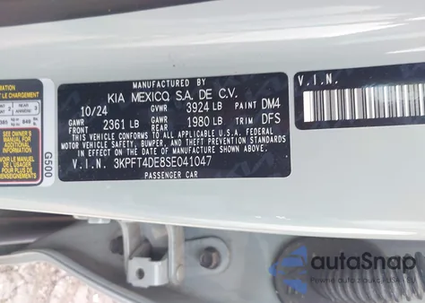 2025 Kia K4 Lxs из США, поврежденный, VIN 3KPFT4DE8SE041047